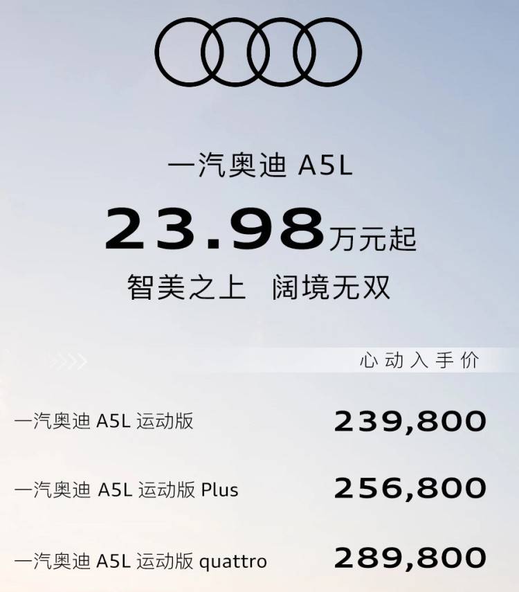 五維進化,標桿新生!一汽奧迪A5L入手價23.98萬-28.98萬