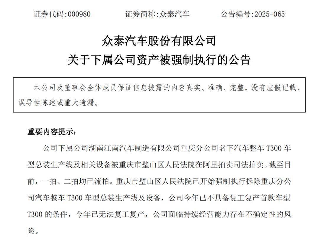 無法復工復產!眾泰汽車公告